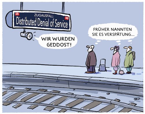 Cartoon: Bahn-Navigator gehackt... (medium) by markus-grolik tagged bahn,verspaetung,hack,hacker,ddos,deutschland,bahn,verspaetung,hack,hacker,ddos,deutschland