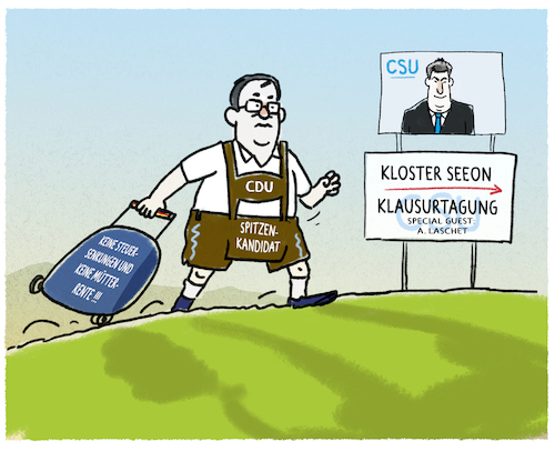 Cartoon: Besuch im Söderland (medium) by markus-grolik tagged soeder,bayern,laschet,kloster,seeon,cdu,csu,klausurtagung,wahlprogramm,steuersenkungen,union,soeder,bayern,laschet,kloster,seeon,cdu,csu,klausurtagung,wahlprogramm,steuersenkungen,union