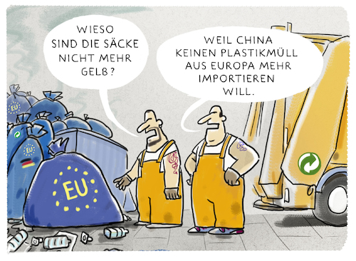 Cartoon: Bleibt EU auf ihrem Müll sitzen? (medium) by markus-grolik tagged europas,umweltpolitik,china,plastikmüll,der,grüne,punkt,nachhaltig,eu,peking,europas,umweltpolitik,china,plastikmüll,der,grüne,punkt,nachhaltig,eu,peking