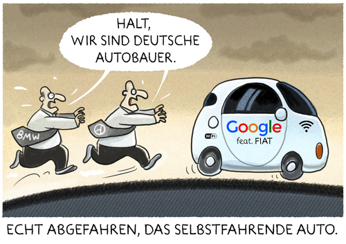 Cartoon: ..der Wettlauf hat begonnen (medium) by markus-grolik tagged google,selbstfahrende,autos,selbstfahrendes,auto,fiat,autoundustrie,innovation,digital,bmw,mercedes,vw,wettlauf,entwicklung,technologie,grolik,google,selbstfahrende,autos,selbstfahrendes,auto,fiat,autoundustrie,innovation,digital,bmw,mercedes,vw,wettlauf,entwicklung,technologie,grolik