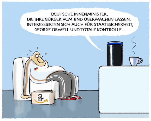 Cartoon: ...digitale Helfer... (medium) by markus-grolik tagged bnd,deutschland,innenminister,alexa,amazon,digitale,ueberwachung,stasi,kontrolle,innenministerkonferenz,smart,home,privatsphaere,siri,bnd,deutschland,innenminister,alexa,amazon,digitale,ueberwachung,stasi,kontrolle,innenministerkonferenz,smart,home,privatsphaere,siri