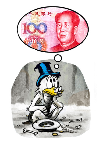 Cartoon: Dollar meets yuan (medium) by markus-grolik tagged china,usa,amerika,vereinigte,staaten,finanzen,finanzmarkt,staatsanleihen,geld,kohle,macht,kraefteverteilung,international