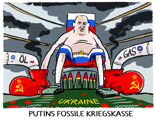 Cartoon: Energiepolitik... (medium) by markus-grolik tagged ukraine,krieg,kiew,moskau,energieversorgung,wirtschaftabhaengigkeit,putins,fossile,kriegskasse,eu,import,oel,gas,kohle,europa,deutschland,russland,ukraine,krieg,kiew,moskau,energieversorgung,wirtschaftabhaengigkeit,putins,fossile,kriegskasse,eu,import,oel,gas,kohle,europa,deutschland,russland