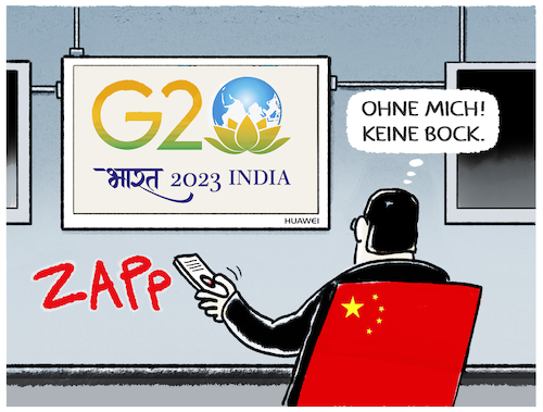 Cartoon: G20-Gipfel ohne China (medium) by markus-grolik tagged china,xi,jinping,g20,gipfel,indien,weltordnung,westen,wirtschaft,industrie,handel,globalisierung,russland,europa,usa,geopolitik,china,xi,jinping,g20,gipfel,indien,weltordnung,westen,wirtschaft,industrie,handel,globalisierung,russland,europa,usa,geopolitik