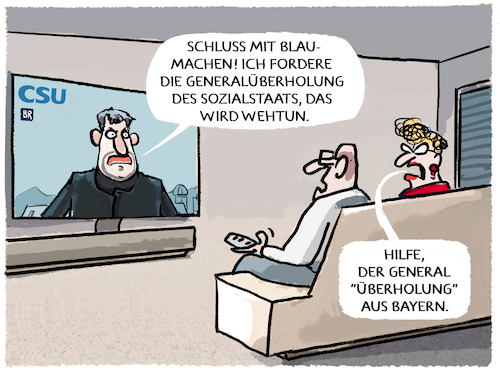 Cartoon: Söder... (medium) by markus-grolik tagged csu,klausurtagung,soeder,blaumachen,forderungen,generalueberholung,bayern,general,ueberholung,abschiebung,csu,klausurtagung,soeder,blaumachen,forderungen,generalueberholung,bayern,general,ueberholung,abschiebung