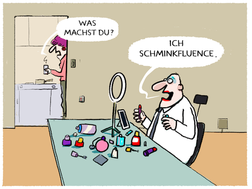 Cartoon: Influencing... (medium) by markus-grolik tagged influencer,schminken,schminkfluencer,insta,tictoc,beeinflussung,manipulation,social,media,influencer,schminken,schminkfluencer,insta,tictoc,beeinflussung,manipulation,social,media