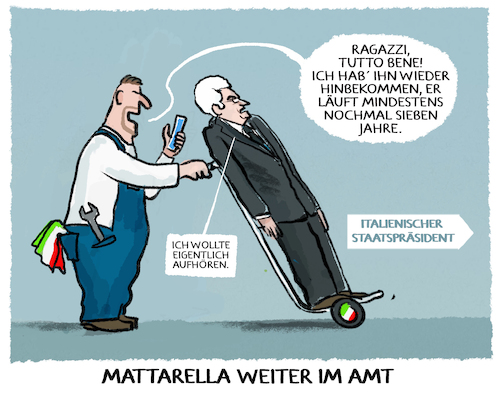 Cartoon: Italien (medium) by markus-grolik tagged sergio,mattarella,wiederwahl,italien,rom,staatspraesident,parlament,acht,wahlgaenge,sergio,mattarella,wiederwahl,italien,rom,staatspraesident,parlament,acht,wahlgaenge