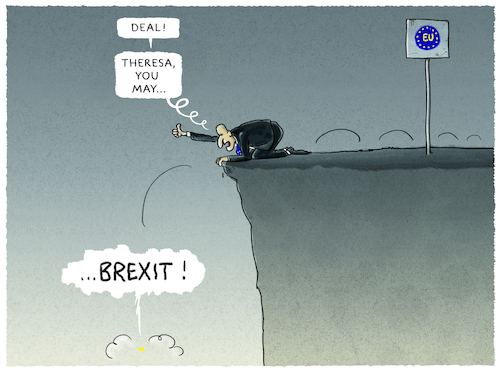 Cartoon: ...jump... (medium) by markus-grolik tagged brexit,deal,eu,europa,london,may,theresa,brüssel,austritt,zollunion,referendum,brexit,deal,eu,europa,london,may,theresa,brüssel,austritt,zollunion,referendum