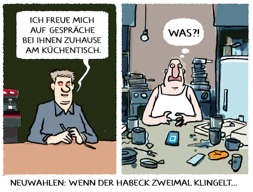 Cartoon: Kanzlerkandidat H. (medium) by markus-grolik tagged habeck,gruene,wahlkampf,kanzler,ampel,neuwahlen,kueche,küchentisch,hausbesuch,küchengespräch,habeck,gruene,wahlkampf,kanzler,ampel,neuwahlen,kueche,küchentisch,hausbesuch,küchengespräch