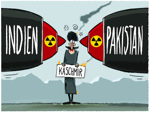 Cartoon: Kaschmir-Konflikt eskaliert (medium) by markus-grolik tagged kaschmir,indien,pakistan,atommacht,konflikt,atomwaffen,krieg,atombombe,kaschmir,indien,pakistan,atommacht,konflikt,atomwaffen,krieg,atombombe