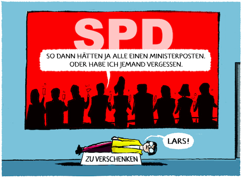 Cartoon: Klingbeils Kabinettsliste steht (medium) by markus-grolik tagged groko,regierungsbildung,mitgliederentscheid,spd,vizekanzler,klingbeil,saskia,esken,koalitionsvertrag,merz,union,bundesregierung,deutschland,partei,parteivorstand,groko,regierungsbildung,mitgliederentscheid,spd,vizekanzler,klingbeil,saskia,esken,koalitionsvertrag,merz,union,bundesregierung,deutschland,partei,parteivorstand