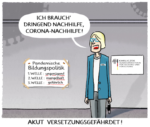 Cartoon: Lernziel (medium) by markus-grolik tagged nachhilfe,bildungspolitik,karliczek,schulen,leistungsdruck,pandemie,noten,welle,ansteckung,infektionsherde,schnelltest,kultusminister,länder,nachhilfe,bildungspolitik,karliczek,schulen,leistungsdruck,pandemie,noten,welle,ansteckung,infektionsherde,schnelltest,kultusminister,länder