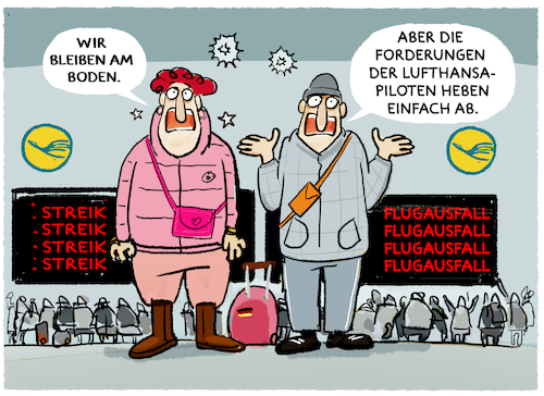 Cartoon: Lufthansa-Streik... (medium) by markus-grolik tagged lufthansa,streik,piloten,flugausfaelle,flugreisen,lufthansa,streik,piloten,flugausfaelle,flugreisen