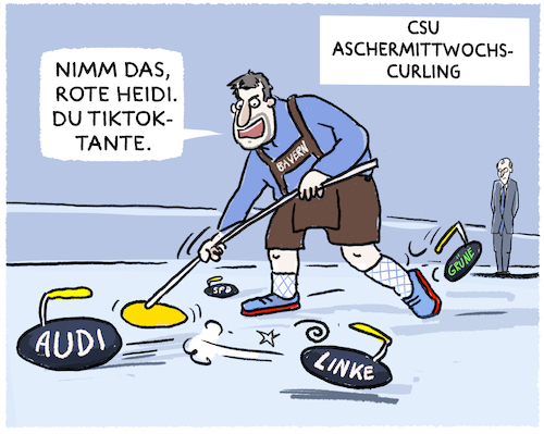 Cartoon: Passau... (medium) by markus-grolik tagged politischer,aschermittwoch,csu,passau,soeder,curling,merz,deutschald,linke,heidi,reichinnek,tiktok,audi,auto,politischer,aschermittwoch,csu,passau,soeder,curling,merz,deutschald,linke,heidi,reichinnek,tiktok,audi,auto