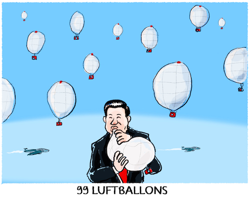 Cartoon: Peking hört Nena... (medium) by markus-grolik tagged xi,jinping,ballon,spionageballon,spionage,wetterballon,luftraum,voelkerrecht,montana,testballons,affäre,usa,china,joe,biden,washington,peking,militär,taiwan,südpazifik,ballonstreit,xi,jinping,ballon,spionageballon,spionage,wetterballon,luftraum,voelkerrecht,montana,testballons,affäre,usa,china,joe,biden,washington,peking,militär,taiwan,südpazifik,ballonstreit