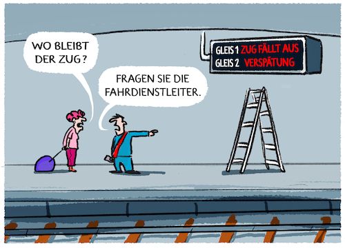 Cartoon: Planmässige Ankunft... (medium) by markus-grolik tagged bahn,bahnverspaetungen,streckensperrungen,ausfaelle,fahrdienstleiter,kunden,bahnreisen,fahrplan,pünktlich,verspaetungen,fahrplaene,db,bahn,bahnverspaetungen,streckensperrungen,ausfaelle,fahrdienstleiter,kunden,bahnreisen,fahrplan,pünktlich,verspaetungen,fahrplaene,db