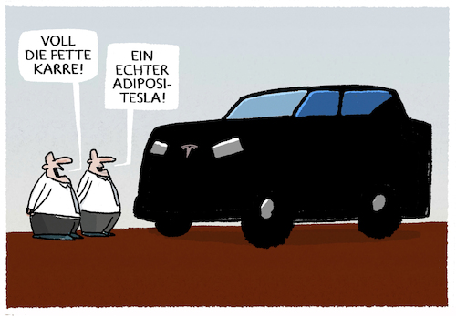 Cartoon: PS-Protzing (medium) by markus-grolik tagged limousinen,grossraumauto,automobil,fahrzeug,status,statusymbol,ps,elon,musk,tesla,suv,limousinen,grossraumauto,automobil,fahrzeug,status,statusymbol,ps,elon,musk,tesla,suv