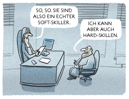 Cartoon: ...Qualifikationen... (medium) by markus-grolik tagged bewerbung,denglisch,softsklills,personal,job,mann,frau,grolik,bewerbung,denglisch,softsklills,personal,job,mann,frau,grolik