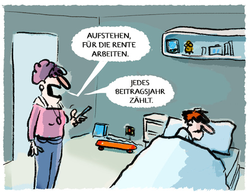 Cartoon: Rente... (medium) by markus-grolik tagged rente,beitragsjahre,stichtag,rentenreform,deutschland,reform,rentensytem,generationen,jung,alt,ausbildung,handwerk,rente,beitragsjahre,stichtag,rentenreform,deutschland,reform,rentensytem,generationen,jung,alt,ausbildung,handwerk
