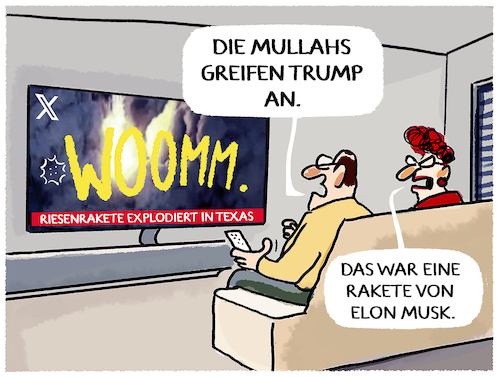 Cartoon: Riesenexplosion durch SpaceX... (medium) by markus-grolik tagged maga,musk,trump,rakete,weltmacht,usa,krieg,erde,konflikt,iran,mullahs,regime,israel,naher,osten,wilder,westen,weltall,mars,maga,musk,trump,rakete,weltmacht,usa,krieg,erde,konflikt,iran,mullahs,regime,israel,naher,osten,wilder,westen,weltall,mars