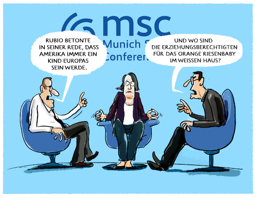 Cartoon: Rubio auf der MSC... (medium) by markus-grolik tagged aussenminister,rubio,msc,rede,sicherheitskonferenz,europa,amerika,usa,trump,maga,vance,aussenminister,rubio,msc,rede,sicherheitskonferenz,europa,amerika,usa,trump,maga,vance