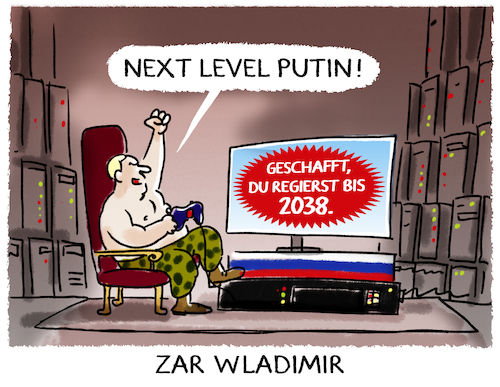 Cartoon: Russian Gamer (medium) by markus-grolik tagged zar,putin,russland,autokratie,demokratie,abstimmung,wladimir,zar,putin,russland,autokratie,demokratie,abstimmung,wladimir