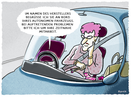 Cartoon: ...selbstfahrend... (medium) by markus-grolik tagged zukunft,verkehrswende,auto,kfz,mobilitaet,autonomes,fahren,alltag,software,sicherheit,fahrzeughalter,algorithmus,selbstfahrendes,selbstfahrend,zukunft,verkehrswende,auto,kfz,mobilitaet,autonomes,fahren,alltag,software,sicherheit,fahrzeughalter,algorithmus,selbstfahrendes,selbstfahrend