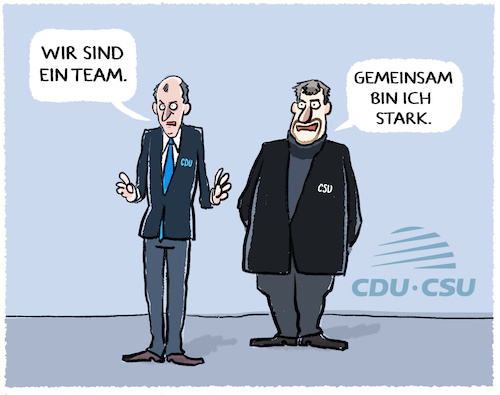 Cartoon: Söder und Merz... (medium) by markus-grolik tagged merz,soeder,union,schwesterparteien,cducsu,kanzlerkandidat,wahlkampf,kritik,egoismus,bundestagswahl,team,staerke,merz,soeder,union,schwesterparteien,cducsu,kanzlerkandidat,wahlkampf,kritik,egoismus,bundestagswahl,team,staerke