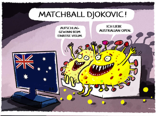 Cartoon: Tiebreak... (medium) by markus-grolik tagged tennis,djokovic,einreise,visum,australien,corona,pandemie,impfnachweis,leistungssport,impfung,geimpft,genesen,tennis,djokovic,einreise,visum,australien,corona,pandemie,impfnachweis,leistungssport,impfung,geimpft,genesen