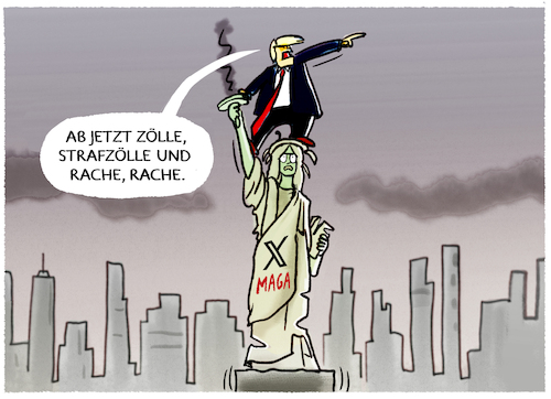 Cartoon: Trumps Rache... (medium) by markus-grolik tagged donald,trump,usa,elon,musk,twitter,maga,zoelle,strafzoelle,wirtschaft,weltmacht,donald,trump,usa,elon,musk,twitter,maga,zoelle,strafzoelle,wirtschaft,weltmacht