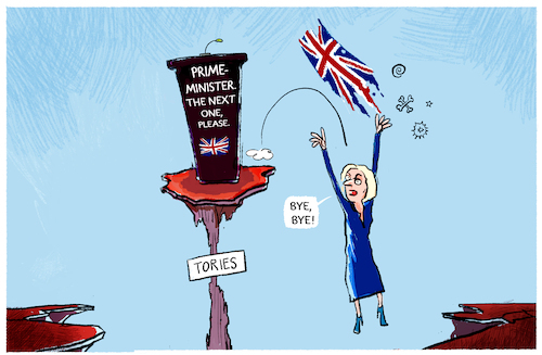 Cartoon: Truss schneller Absprung... (medium) by markus-grolik tagged tories,liz,truss,premierministerin,boris,johnson,london,grossbritannien,staatskrise,verschuldung,tories,liz,truss,premierministerin,boris,johnson,london,grossbritannien,staatskrise,verschuldung