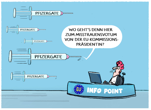 Cartoon: Von der Leyen... (medium) by markus-grolik tagged kommissionschefin,von,der,leyen,pfizer,bourla,sms,impfstoffdeal,corona,pandemie,impfstoff,europa,eu,bruessel,misstrauensvotum,kommissionschefin,von,der,leyen,pfizer,bourla,sms,impfstoffdeal,corona,pandemie,impfstoff,europa,eu,bruessel,misstrauensvotum