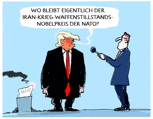 Cartoon: Waffenstillstandspäuschen... (medium) by markus-grolik tagged trump,iran,usa,nato,nobelpreis,teheran,krieg,ultimatum,maut,oel,gas,strasse,von,hormus,friedensnobelpreis,spritpreise,oelpreis,trump,iran,usa,nato,nobelpreis,teheran,krieg,ultimatum,maut,oel,gas,strasse,von,hormus,friedensnobelpreis,spritpreise,oelpreis