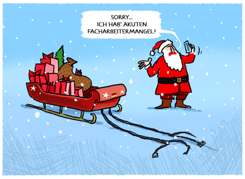 Cartoon: Wegen Personalmangel verschoben. (medium) by markus-grolik tagged facharbeiter,facharbeitermangel,personalmangel,deutschland,weihnachten,facharbeiter,facharbeitermangel,personalmangel,deutschland,weihnachten