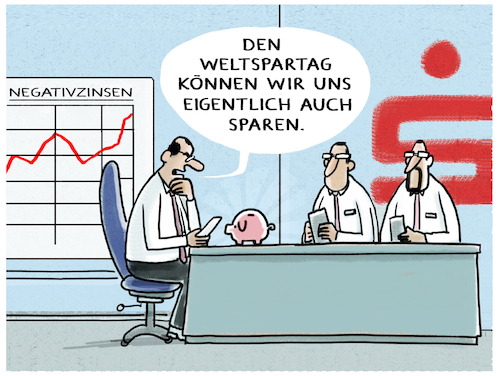 Cartoon: Weltspartag (medium) by markus-grolik tagged weltspartag,sparer,sparkassen,gebühren,bankgebühren,konto,konten,banken,bankkunden,deutschland,weltspartag,sparer,sparkassen,gebühren,bankgebühren,konto,konten,banken,bankkunden,deutschland