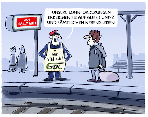 Cartoon: Wieder Bahnstreik... (medium) by markus-grolik tagged deutsche,bahn,gdl,streik,inflation,bahnstreik,warnstreik,lokführergewerkschaft,lohnerhöhung,fahrgastverband,gewerkschaft,weselsky,fahrgaeste,deutsche,bahn,gdl,streik,inflation,bahnstreik,warnstreik,lokführergewerkschaft,lohnerhöhung,fahrgastverband,gewerkschaft,weselsky,fahrgaeste