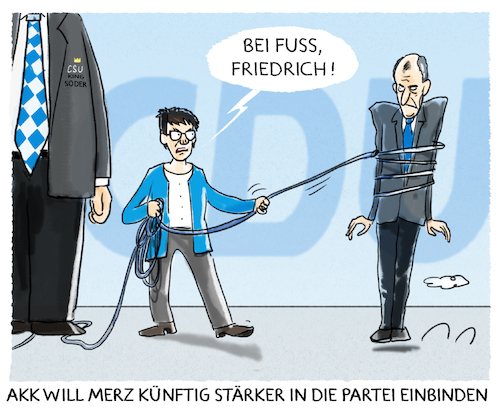 Cartoon: ...wieder eingefangen (medium) by markus-grolik tagged parteitag,friedrich,merz,frage,kanzler,urwahl,akk,kanzlerkanditatur,annegret,kramp,karrenbauer,groko,junge,union,cdu,csu,soeder,parteitag,friedrich,merz,frage,kanzler,urwahl,akk,kanzlerkanditatur,annegret,kramp,karrenbauer,groko,junge,union,cdu,csu,soeder