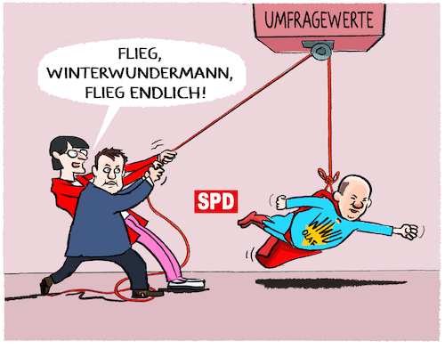 Cartoon: Winterwunderwahlkampf (medium) by markus-grolik tagged wahlkampf,scholz,olaf,spd,winterwunder,umfragewerte,waehler,neuwahlen,kanzlerkandidat,klingbeil,pistorius,wahlkampf,scholz,olaf,spd,winterwunder,umfragewerte,waehler,neuwahlen,kanzlerkandidat,klingbeil,pistorius