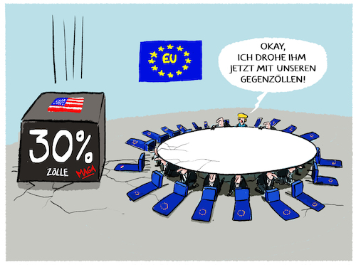 Cartoon: Zollkonflikt... (medium) by markus-grolik tagged eu,europa,zoelle,zoll,import,export,usa,maga,trump,von,der,leyen,handelskrieg,zollkrieg,strafzoelle,eu,europa,zoelle,zoll,import,export,usa,maga,trump,von,der,leyen,handelskrieg,zollkrieg,strafzoelle