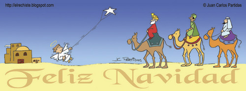 Cartoon: Merry Christmas (medium) by Juan Carlos Partidas tagged merry,christmas,wise,men,reyes,magos,jesus,christ,jesucristo,baby,born,belen,bethlehem,camel,camels,animals,night,desert,palestine,star,angel,kite,feliz,navidad,melchor,gaspar,baltazar,bible,christianity,nativity