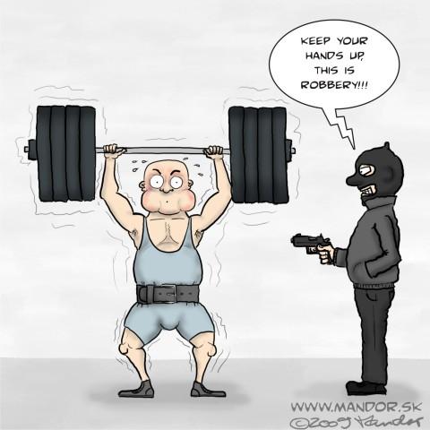 Cartoon: Gym Robbery (medium) by Mandor tagged gym,robbery,weight,lifter