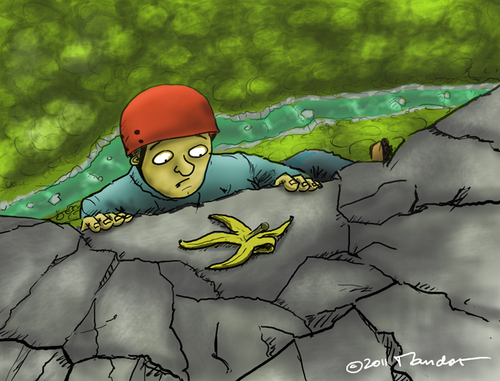 Cartoon: On the way up (medium) by Mandor tagged climber,banana,peel