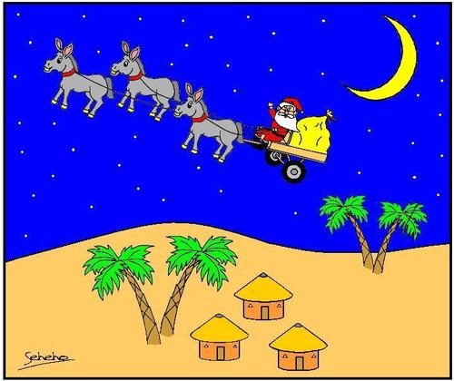 Cartoon: CHRISTMAS IN BOTSWANA (medium) by Thamalakane tagged donkeys,africa,santa,christmas