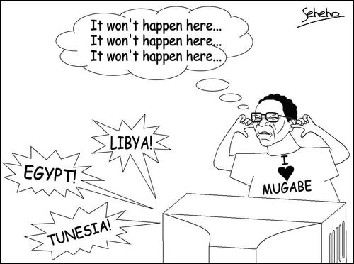 Cartoon: UN PEU NERVEUX? (medium) by Thamalakane tagged revolutions,arabian,maghreb,mugabe,zimbabwe