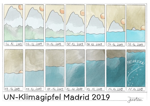 Cartoon: UN-Klimagipfel Madrid 2019 (medium) by Justen tagged un,klimagipfel,klimakonferenz,klimawandel,klimakrise,madrid,2019,un,klimagipfel,klimakonferenz,klimawandel,klimakrise,madrid,2019