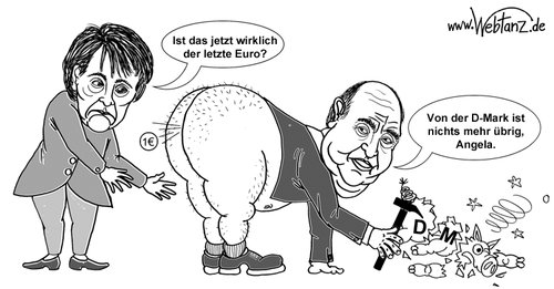 Cartoon: Von der D-Mark zum Euro (medium) by Webtanz tagged deutsche,mark,euro,kohl,merkel
