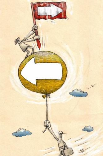 Cartoon: go to my direction or...! (medium) by Mohsen Zarifian tagged left,right,ballon,flying,sky,clouds,politic