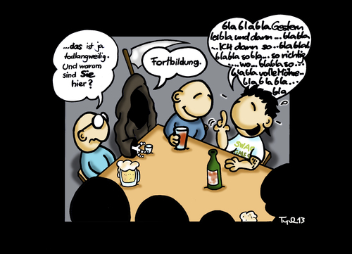 Cartoon: Fortbildung (medium) by Marcus Trepesch tagged death,learning,advanced,training,trainee,pub,funnies,cartoon,drinks