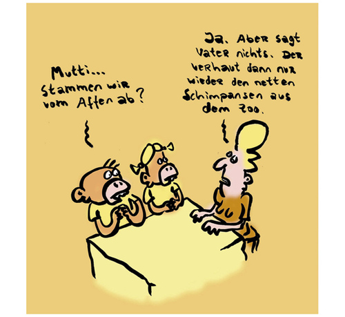 Cartoon: Affenliebe (medium) by Ludwig tagged evolution,affen,menschen,apes,liebe,kinder,nachkommen,abstammungslehre,eifersucht,eltern,fremmdgehen