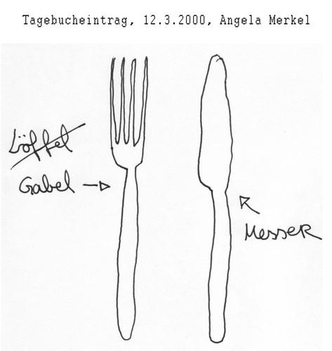 Cartoon: Aus den Notizen der Kanzlerin (medium) by Ludwig tagged merkel,kohl,brd,bundeskanzlerin,einheit,deutschland,tonbänder